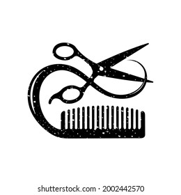 Hairdressing tools grunge icon on a white.