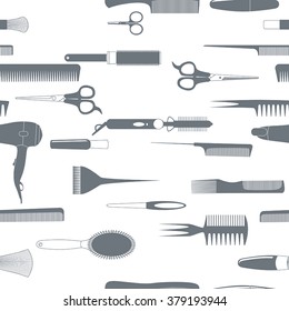 Hairdressing tools on the pattern background.
