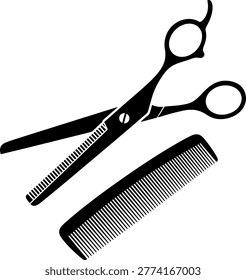 Hairdressing Tools with Scissors and Comb on Table