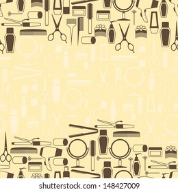 Hairdressing tools seamless pattern in retro style.