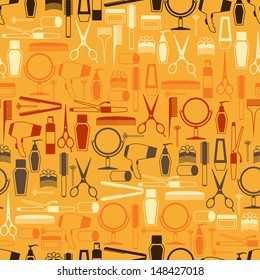 Hairdressing tools seamless pattern in retro style.