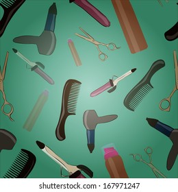 Hairdressing tools. Seamless texture. vector illustration