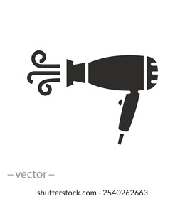 hairdryer with blow air, dryer hair icon, use appliance, flat vector illustration