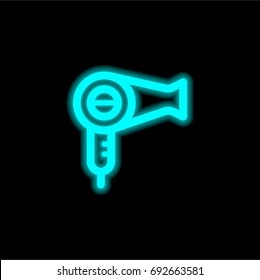 Hairdryer blue glowing neon ui ux icon. Glowing sign logo vector