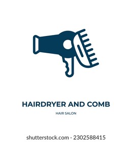 hairdryer and comb vector icon. hairdryer and comb, hair, barber filled icons from flat hair salon concept. Isolated black glyph icon, vector illustration symbol element for web design and mobile apps