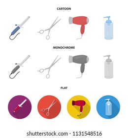 Hairdryer, hair dryer, lotion, scissors. Hairdresser set collection icons in cartoon,flat,monochrome style vector symbol stock illustration web.
