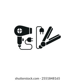 Hairdryer and hair straightener set icon vector basic design simple and modern concept graphic