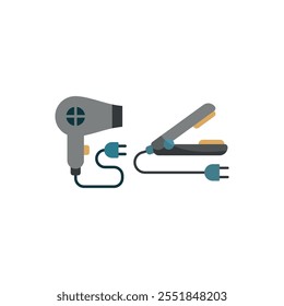 Hairdryer and hair straightener set icon vector basic design simple and modern concept graphic