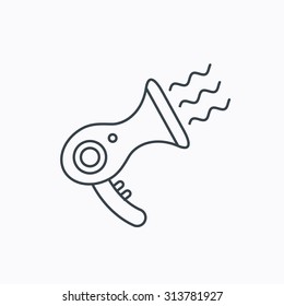 Hairdryer icon. Electronic blowdryer sign. Hairdresser equipment symbol. Linear outline icon on white background. Vector