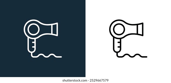 Haartrockner-Symbol einzeln auf Weiß und Schwarz. Fön Umriss linearen Vektorsymbol aus Friseurkollektion für mobile Apps, Web und ui.
