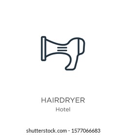 Hairdryer icon. Thin linear hairdryer outline icon isolated on white background from hotel collection. Line vector sign, symbol for web and mobile