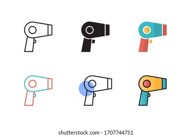 hairdryer icon vector with six different style design. isolated on white background