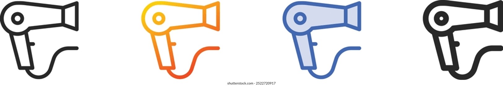 Haartrockner-Symbol.Dünn linear, Farbverlauf, blauer Strich und kräftiges Style-Design einzeln auf weißem Hintergrund
