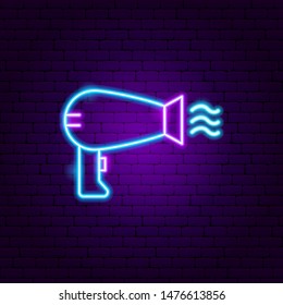 Hairdryer Neon Sign. Vector Illustration of Cosmetics Promotion.