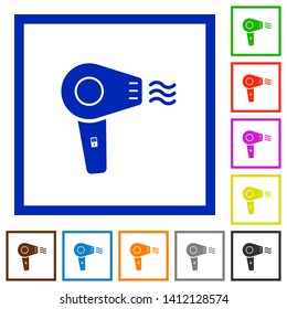 Hairdryer with propeller flat color icons in square frames on white background