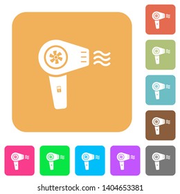 Hairdryer with propeller flat icons on rounded square vivid color backgrounds.