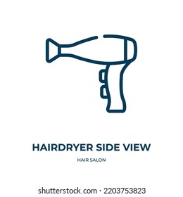 Hairdryer side view icon. Linear vector illustration from hair salon collection. Outline hairdryer side view icon vector. Thin line symbol for use on web and mobile apps, logo, print media.