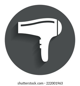 Hairdryer sign icon. Hair drying symbol. Circle flat button with shadow. Modern UI website navigation. Vector