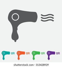 Hairdryer sign icon. Hair drying symbol. Blowing hot air. Turn on. Vector illustration.