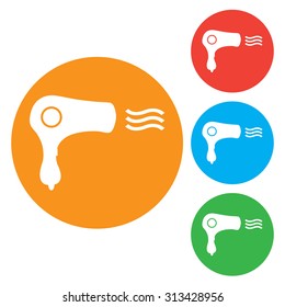 Hairdryer sign icon. Hair drying symbol. Blowing hot air. Turn on. Vector illustration.