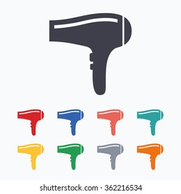 Hairdryer sign icon. Hair drying symbol. Colored flat icons on white background.