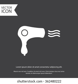 Hairdryer sign icon. Hair drying symbol. Blowing hot air. Turn on.  Classic flat icon. Vector illustration