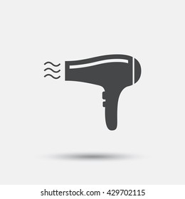 Hairdryer sign icon. Hair drying symbol. Blowing hot air. Turn on. Flat hairdryer web icon on white background. Vector