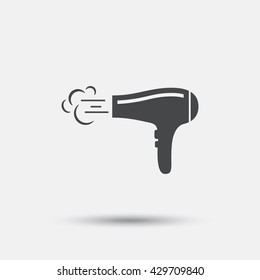 Hairdryer Sign Icon. Hair Drying Symbol. Blowing Hot Air. Turn On. Flat Hairdryer Web Icon On White Background. Vector