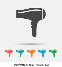 Hairdryer sign icon. Hair drying symbol. Graphic element on white background. Colour clean flat hairdryer icons. Vector