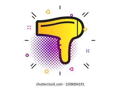 Hairdryer sign icon. Halftone dots pattern. Hair drying symbol. Classic flat hairdryer icon. Vector