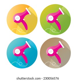 Hairdryer sign icon set. Hair drying symbol. Blowing hot air. Hairdryer logo . vector illustration