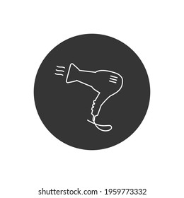 Hairdryer sign line white icon. Hair drying symbol. Blowing hot air. Turn on. Classic flat icon. Colored circles. Vector