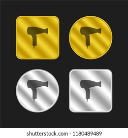 Hairdryer silhouette side view gold and silver metallic coin logo icon design