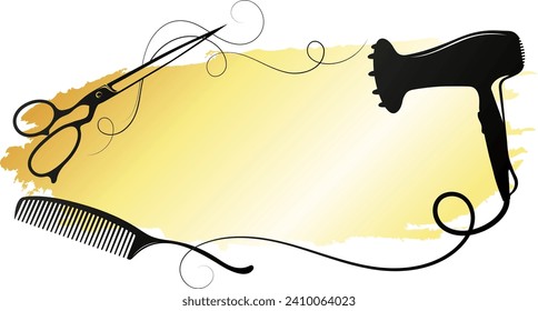 Hairdryer, stylist scissors and comb. Symbol for beauty salon and hair stylist