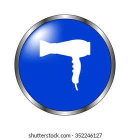 Hairdryer - vector icon on the blue button