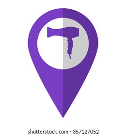 Hairdryer - vector icon;  violet map pointer