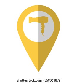 Hairdryer - vector icon;  yellow map pointer