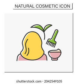 Hair-dyeing color icon. Hair coloring with organic ingredients. Woman doing beauty procedure at salon. Natural cosmetic concept. Isolated vector illustration