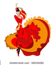 Haired Flamenco Dancer In A Bright Dress