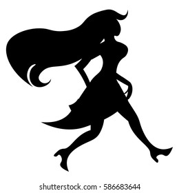 haired girl with bag goes vector illustration