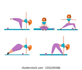 Haired girl practicing yoga at the window Yoga workout girl set