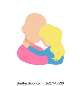 Hairless mother with daughter hugging her, breast cancer awareness motivational poster for those struggling  cancer and treating desease. Helping mother in healing by chemotherapy  and loosing hair