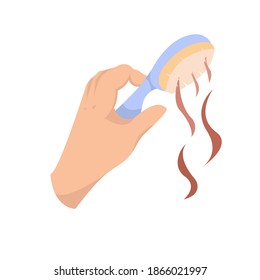 Hairless problems ilustration in flat modern style. Hand holds a comb with lots of loose hair