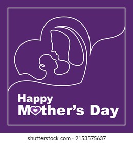 Hairline Art Mother and Baby - Happy Mother's Day Greetings, Illustration Vector Poster 