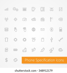 Hairline Phone Specification Icon Set Collection