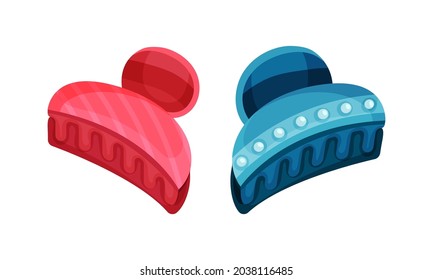 Hairpin crabs set. Fashion hair accessories cartoon vector illustration