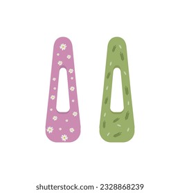 Hairpins. Hair accessories in pink and green. Women's salon concept. Flat vector illustration isolated on white background eps 10.