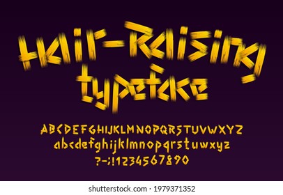 Hair-Raising alphabet font. Hand drawn letters, numbers and punctuation. Uppercase and lowercase. Hand written vector typescript for your design.