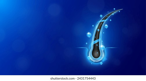 Hairs with bubbles arrow surrounding. Hair care too vitamins minerals collagen. Follicles from brittleness, damage make soft and shiny. Shampoo and salon treatment ads. Empty space for text. Vector.