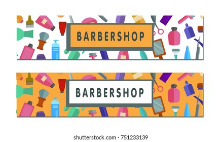 hair-salon or barbershop web banner template with hairdressers elements. Flat design concept for website or flayers.Vector